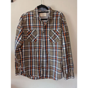 Men's Weatherproof Plaid Casual Button Down Shirt M Brown Orange